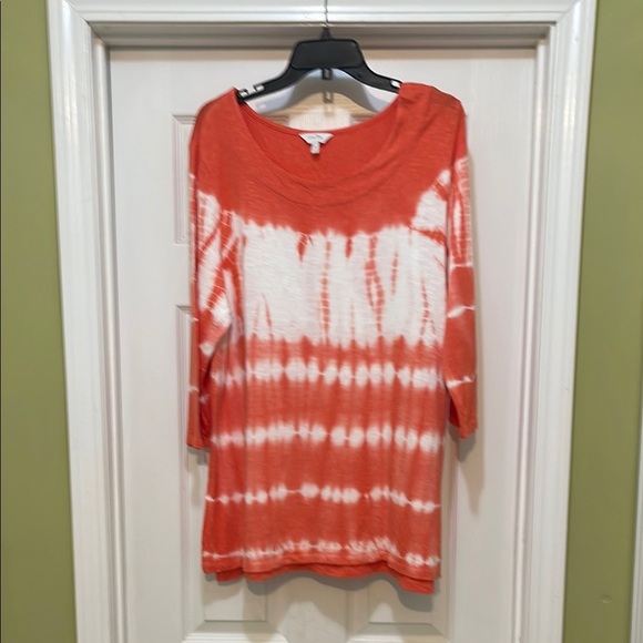Coral Bay - beachy coral/orange & white tie dye pattern tunic top - size XL - Picture 1 of 6